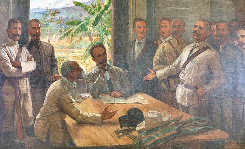 the oil painting with the title Pasajes de la Historia (Passages of the History) by the Cuban painter Juan Emilio Hernández Giró