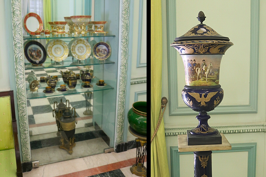 the porcelain dinner set and the ornamental campaign style Sévres urn