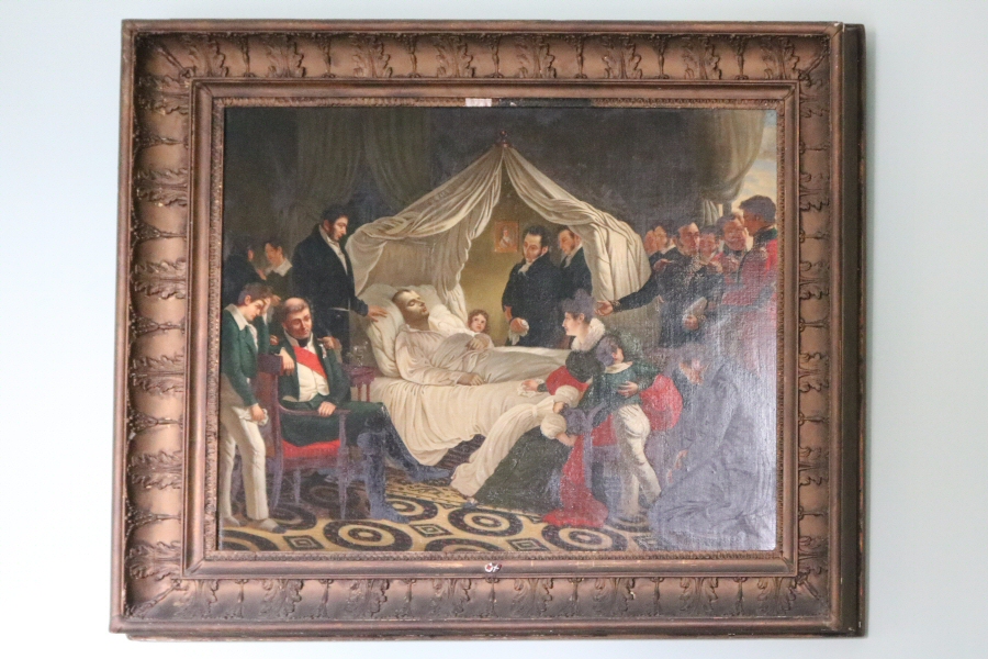 the oil painting that represents the death of Napoléon Bonaparte in camp bed at Longwood House on St. Helena island in 1821