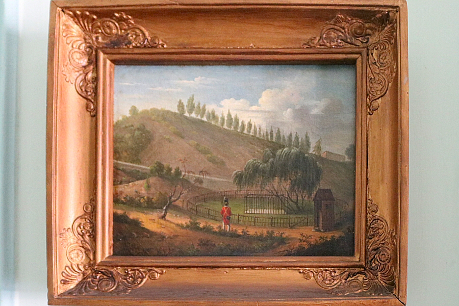 the oil painting with the title View of the Tomb of Napoléon on St. Helena