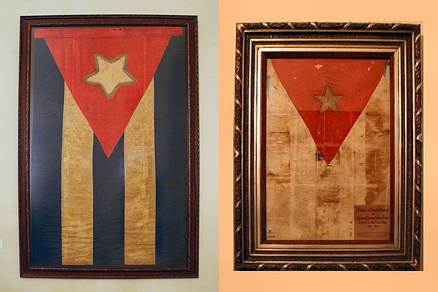 (on the left) The pennant, brought by Narciso López to Cuba and used in Las Pozas, Pinar del Rio.(on the right) The flag that the Major General Máximo Gómez used during the Ten Years War.